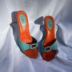 Bølo vintage heal sandals, teal and orange. Size 8